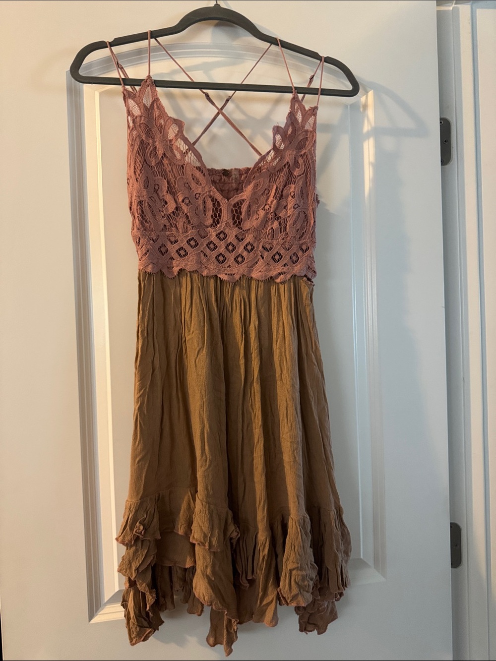 Free People Dusty Rose Lace Bodice Asymmetrical Hem Dress